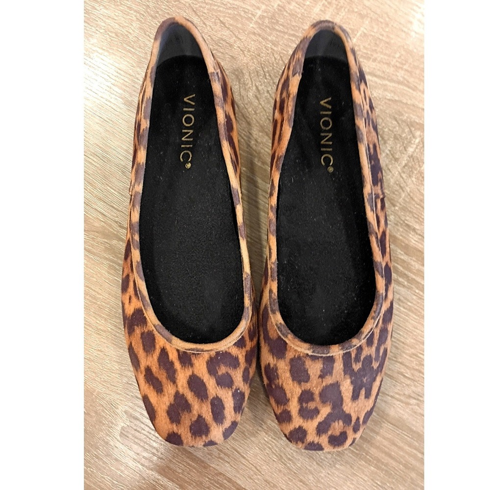 Vionic Orinda Leopard Print Square Toe Ballet Flats Brown Animal Print Womens 6